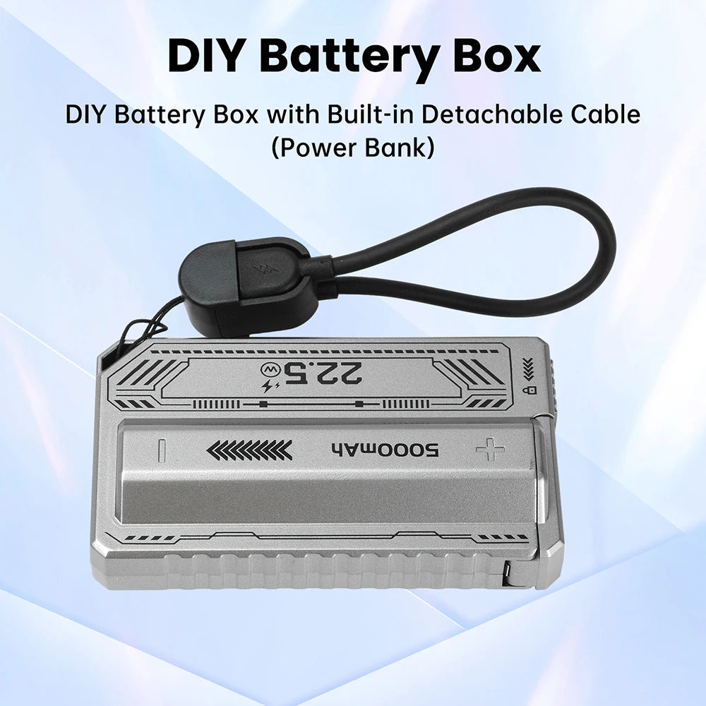 PD20W Power Bank Case High-Capacity 21700 Battery Case Fast Charging Built-in Cable Detachable DIY Power Bank Box