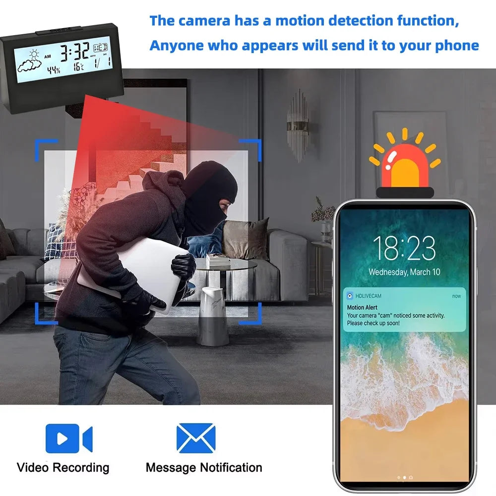 4K WiFi Clock Camera with Motion Detection | Remote Live View via App | Home & Office Smart Security Recorder