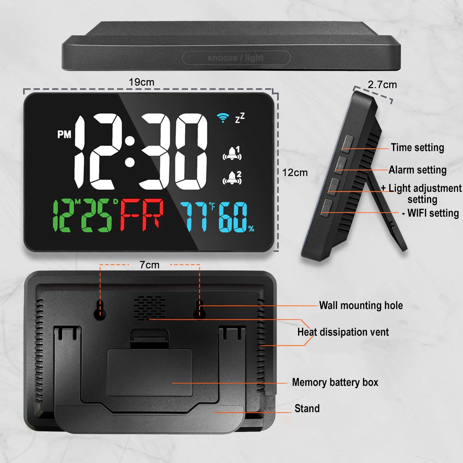 Smart Wifi Digital Wall Clock Temperature Humidity Display 4-Level Brightness Desk Table Electronic LED Alarm Clock Home Decor