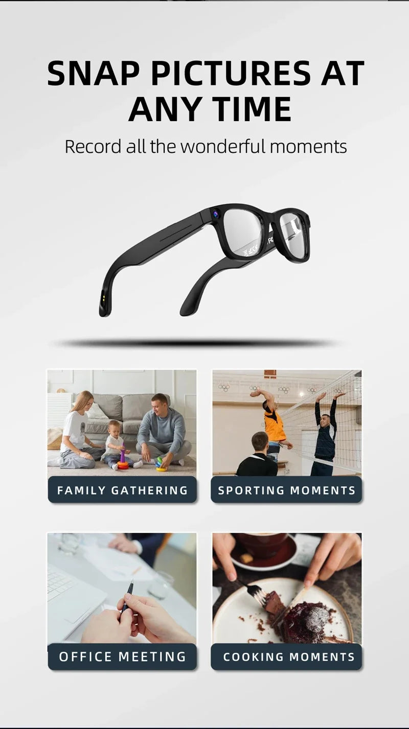 4K 800W pixel Smart AI Glasses Shooting Camera Photo Video Voice Assistant Call Translation Waterproof Bluetooth Glasses