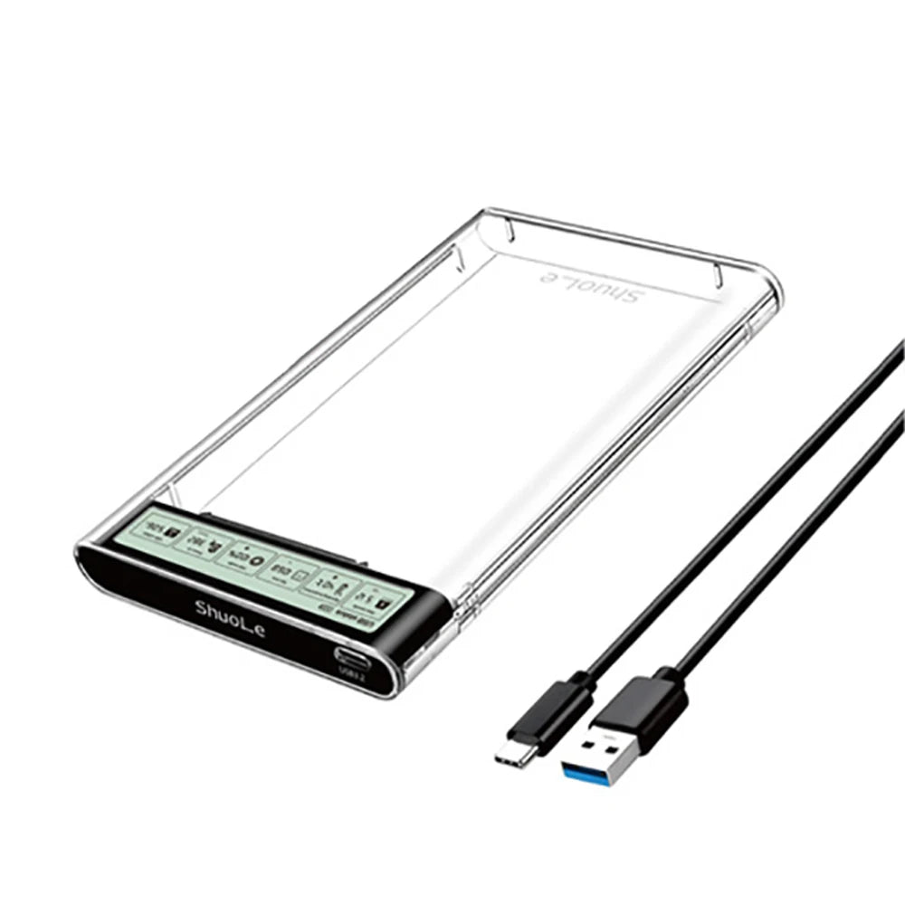 Smart Display HDD Case 2.5 Inch Transparent HDD Enclosure USB3.2 Gen2 External HDD Shell SATA HDD SSD Storage Case for Laptop PC