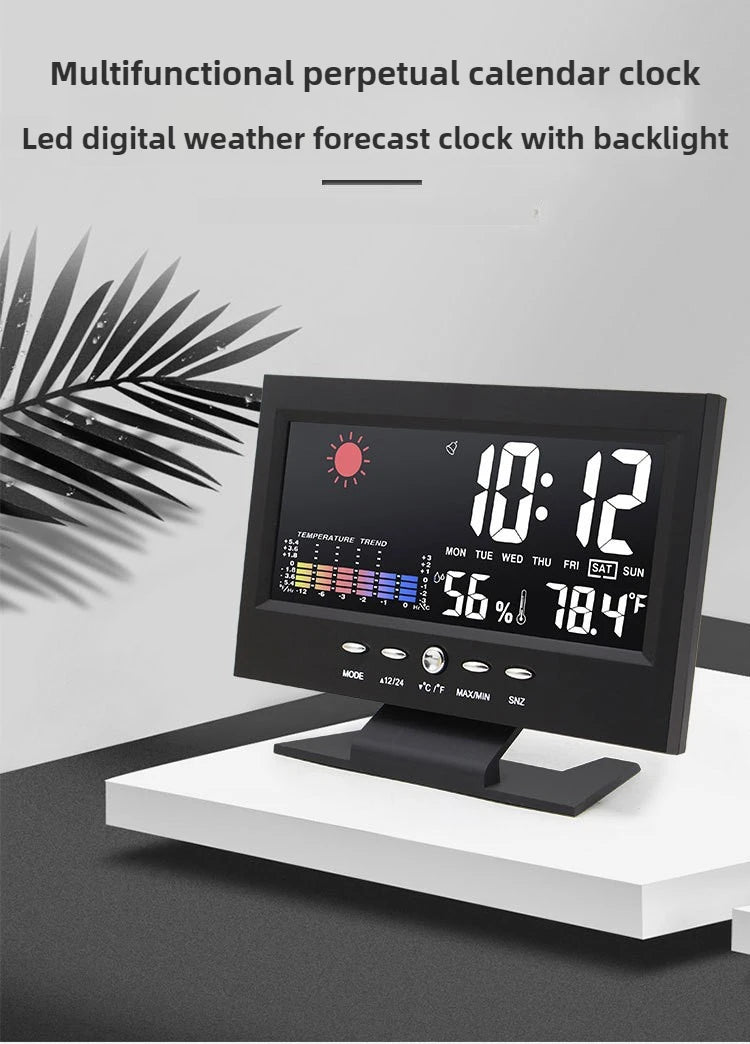 Electronic Alarm Clock Digital Alarm Clock Weather Station Time Temperature Humidity Display Clock with USB Cable Sound Control