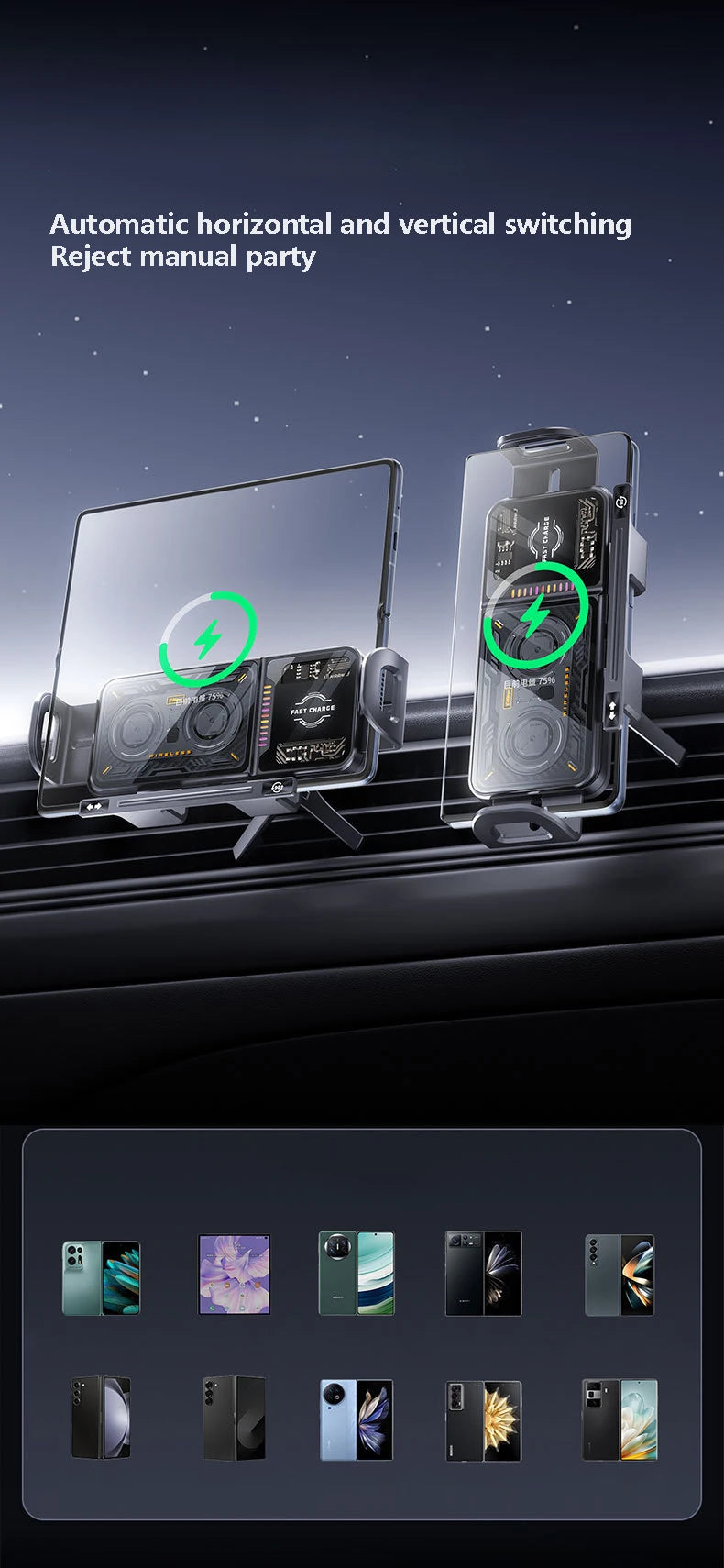 High Intelligent Mobile Phone/Pad Holder, Magnetic Phone Holder for Car, 2 in 1 Auto Rotating Phone Holder, Wireless Car Charger