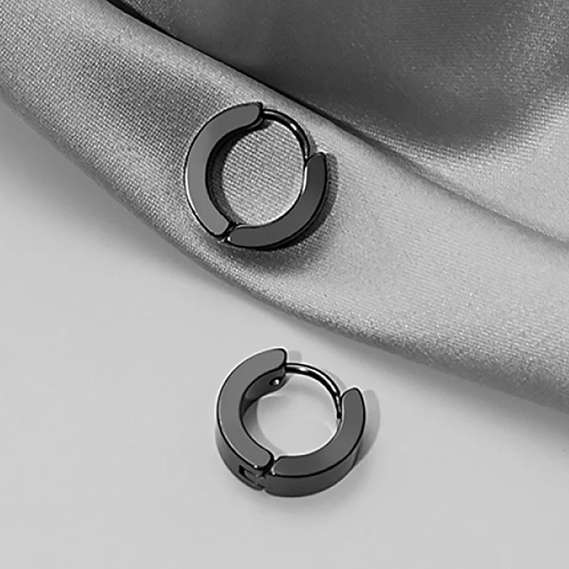1/16 pairs Black Punk Stainless Steel Women Men Hoop Earrings Small Trendy Round Cross Pendants Jewelry Accessories Earrings