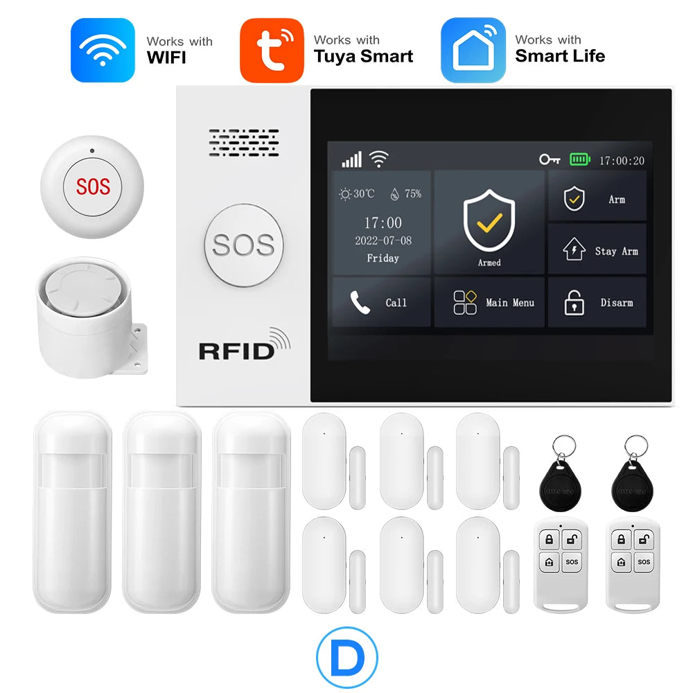 Tuya Smart Life APP Compatible Wireless GSM Alarm System WiFi Burglar Detection Real-Time Alerts for Home Garage Office Shop