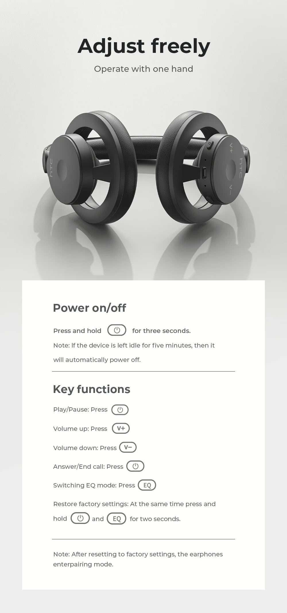 HTC HP06 Open-Ear Wireless Headphones Bluetooth V6.0 Airy Foldable AI Translate Headset for PC Laptop Phone TV Ultralight Hollow