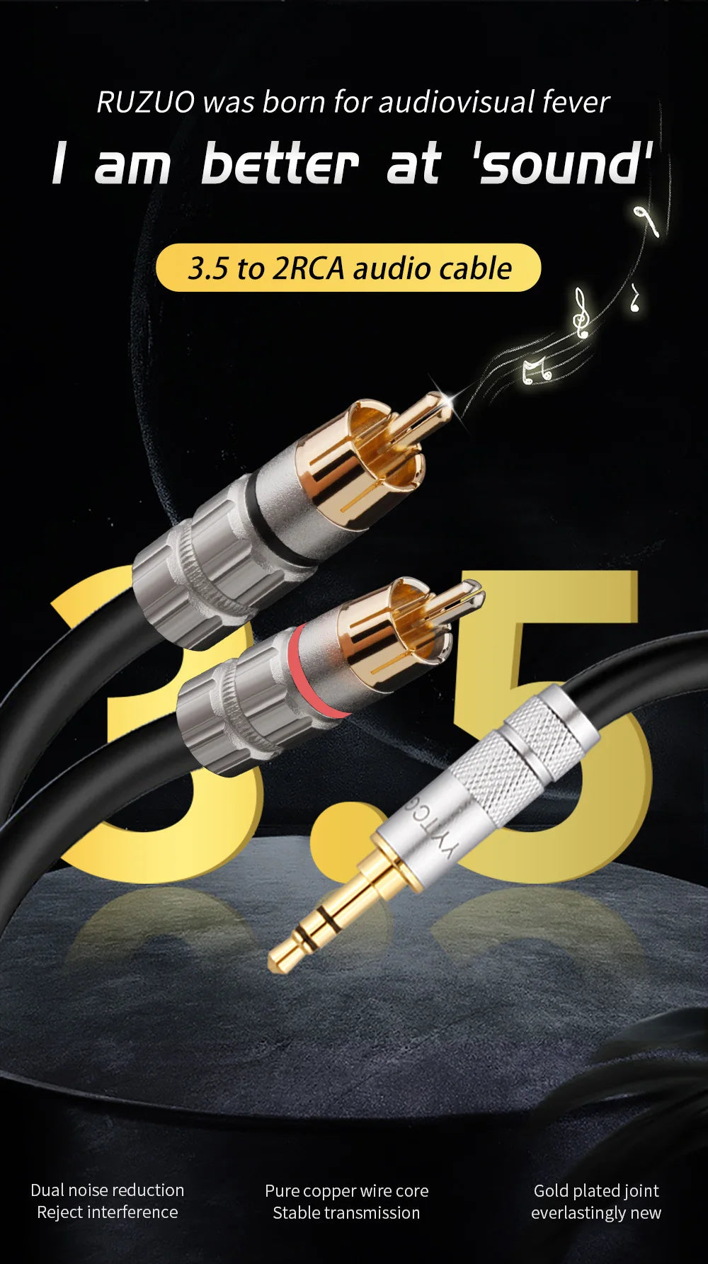 RCA Cable HiFi Stereo 3.5mm to 2RCA Audio Cable AUX RCA 3.5 Jack Splitter for Amplifiers Audio Home Theater DVD Speaker Cord