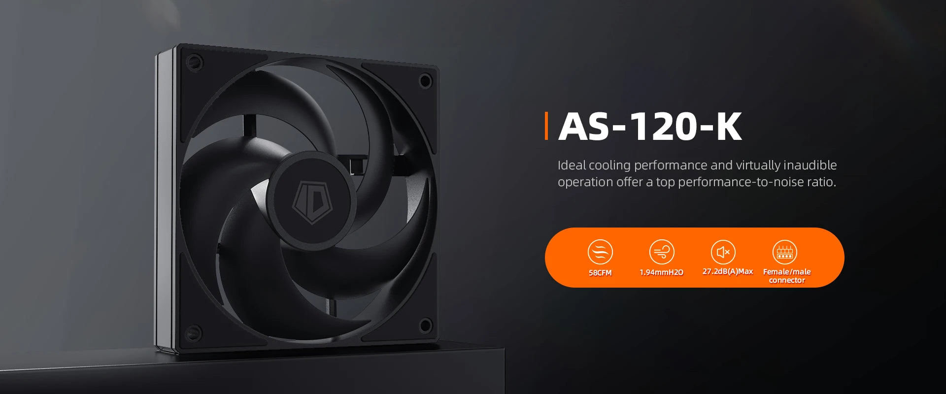 ID-COOLING AS-120-K 120mm High Performance Computer Cooling Fans,Fan Speeds：300- 2000 RPM,Hydraulic Bearing Quiet Long lifespan