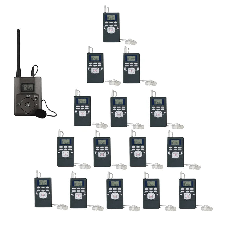 YARMEE FM Portable Audio Wireless Tour Guide System 1 Transmitter + 15  Radio Receivers For Travelling Church Museum Umrah Hajj