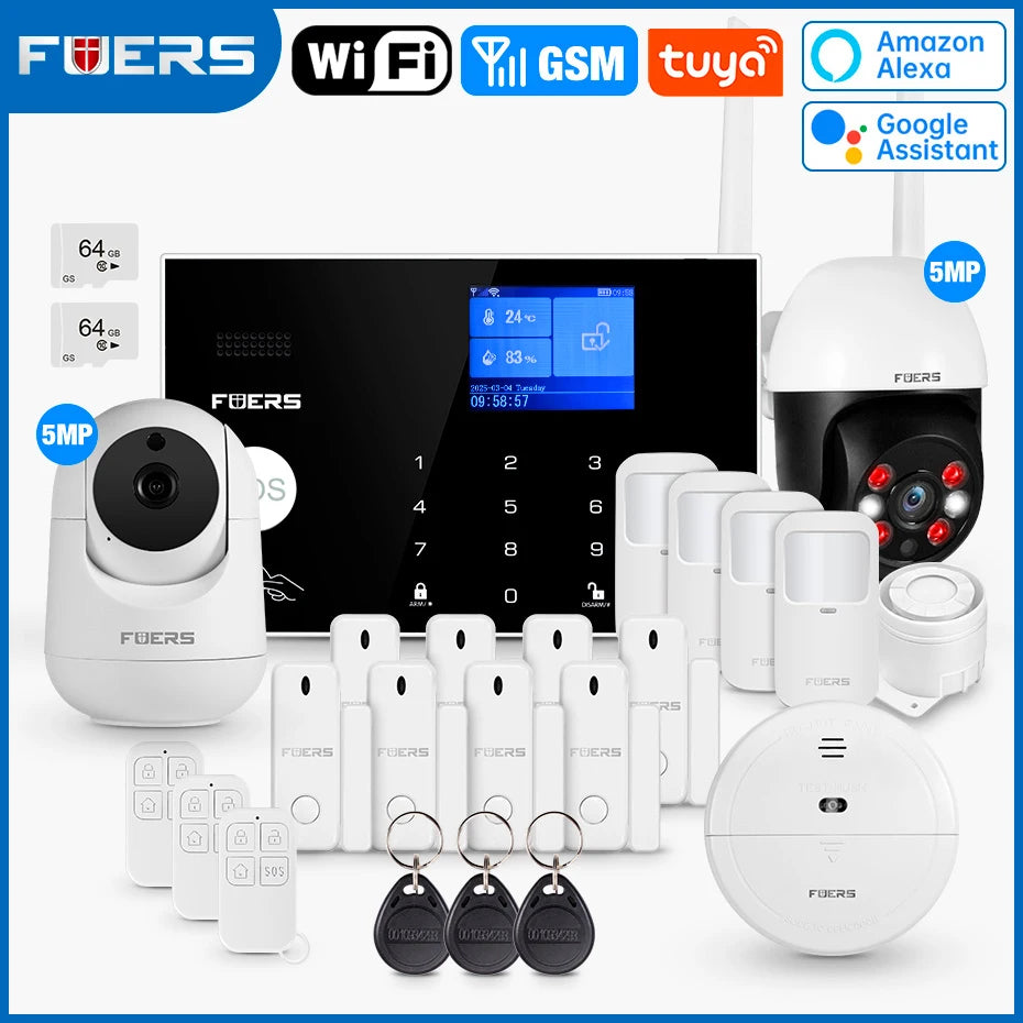 FUERS WIFI GSM Alarm System Wireless Home Burglar Security Alarm System Tuya APP Control Siren Motion Detector PIR Smoke Sensor