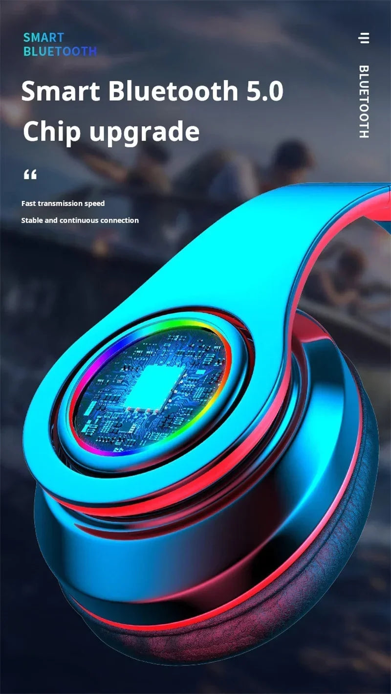 Head-Mounted Gaming Headphones Blutooth Surround Sound Stereo Wireless Earphone with Micro Phone Colourful PC Laptop Headset