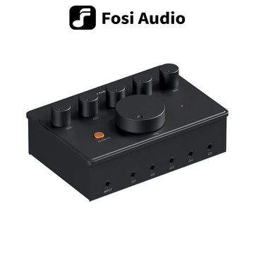 Fosi Audio PH05 5 Channel Headphone Amplifier, Mini Desktop Amp with Audio Interface Podcast Monitor Supports 16-300 Ω with 12V