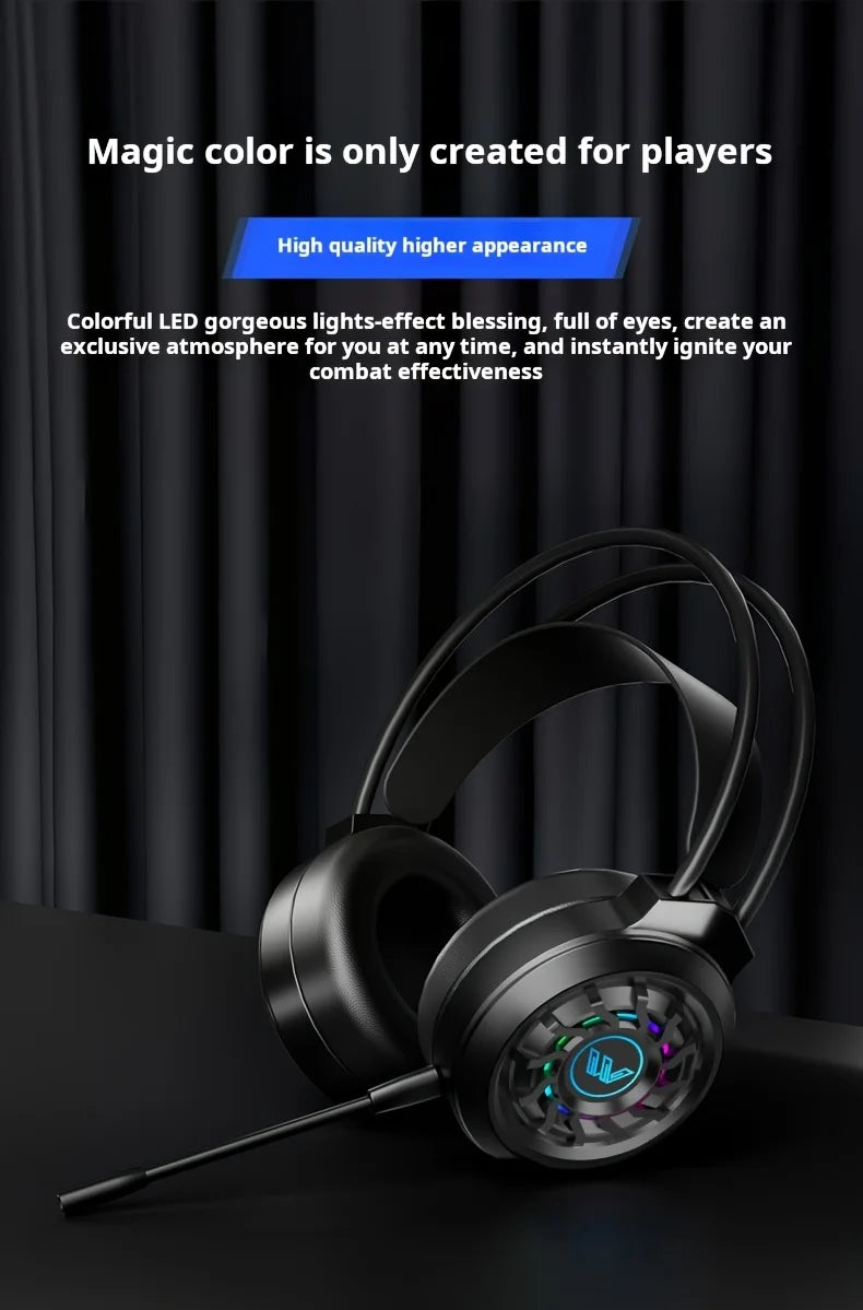 New Wired Gaming Headphones With Microphone LED Light Surround Sound Portable Audio Headphone For Computer Professional Head