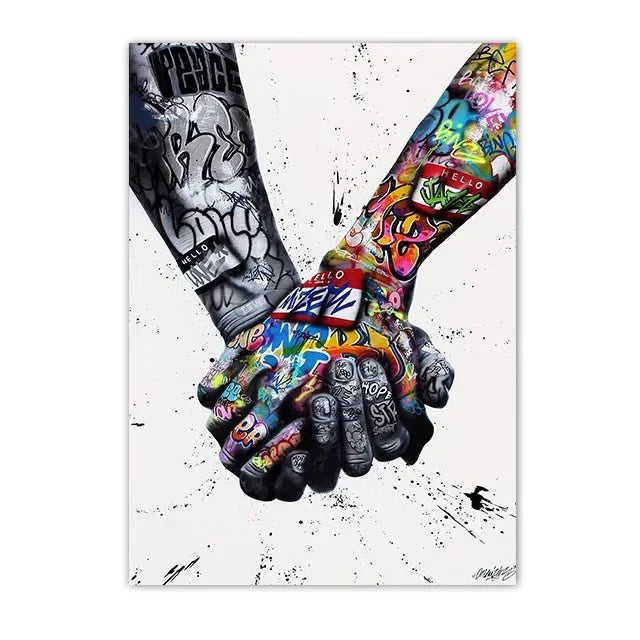 Graffiti Wall Art Home Decoration Painting Street Hand Gestures Love Kiss Modern Poster Print Pictures Abstract Pop Room Mural