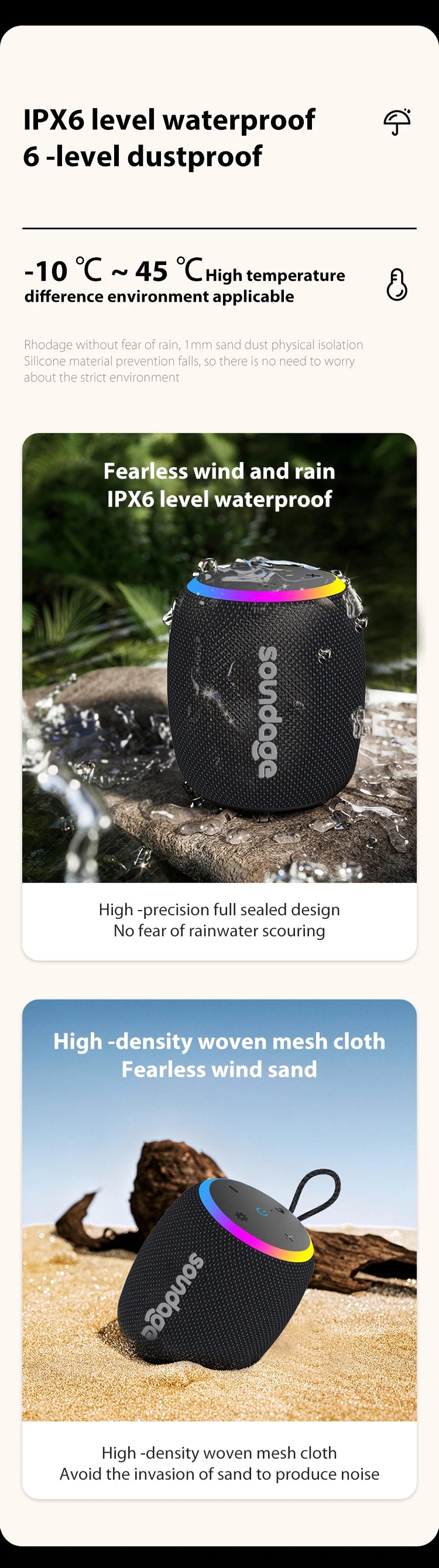 Soundage Portable Wireless Bluetooth Speaker 360 Degree Stereo Surround Subwoofer IPX6 Waterproof Support TF TWS Speaker