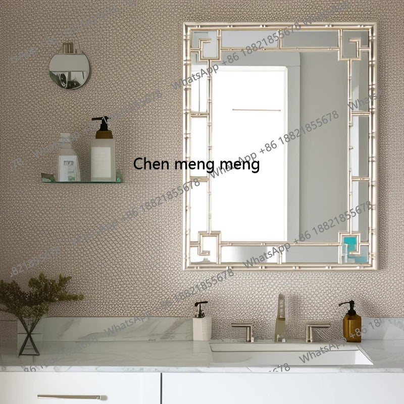 Chinese art bamboo decorative mirror French bathroom wall hanging bathroom mirror American square