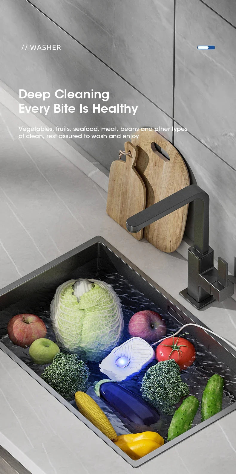 Vegetable and Fruit Cleaning Machine Multi Functional Ultrasonic Cleaner Mini Kitchen Vegetable High Frequency Cleaning Machine