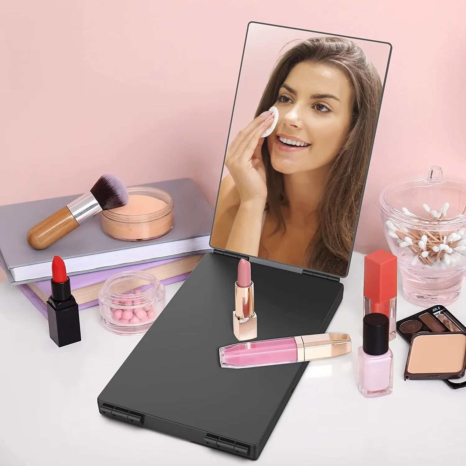 360° Viewing Makeup Mirror for Hair Cutting Travel Portable Self Haircut Mirror with Adjustable Hooks for Shaving, Hair Styling