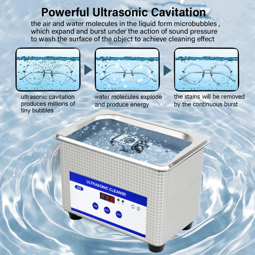 Ultrasonic Cleaner Ultrasound Jewelry Glasses Cleaning Machine 40kHZ High Frequency Ultrasonic Washing Bath for Glasses Jewelry