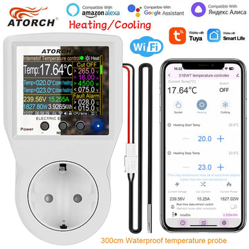 Tuya Wi-Fi Smart Thermostat Socket Outlet Plug Remote Temperature Controller Timer Switch Heating Cooling 3M NTC Sensor 16A