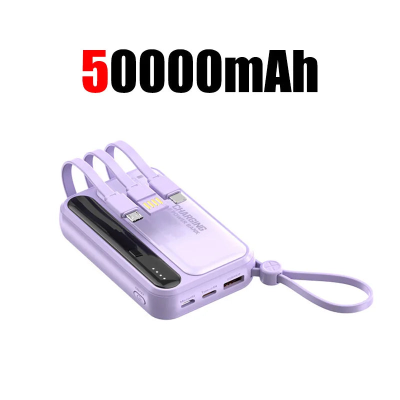 50000mAh Large Capacity Power Bank 4 In 1 Cables Intelligent Digital Display Laser Light  USB Fast Charging External Battery