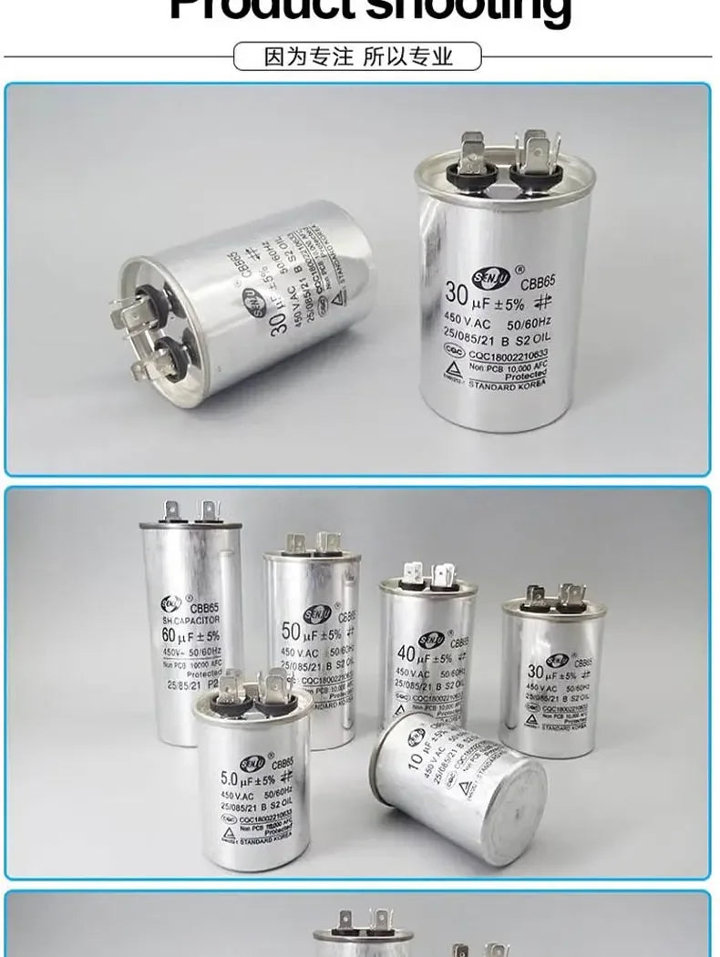 20UF25UF30UF 35UF 40UF 45UF 50UF 55UF 60-100UF CBB65 Air Conditioner Capacitor Compressor Motor Runs Starting Capacitor 450VAC