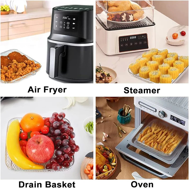 Air Fryer Universal Accessories Metal Oven Air Fryer Racks For Baking Stackable Grill Skewer Rack Fit All Airfryer 4.2Qt - 5.8Qt