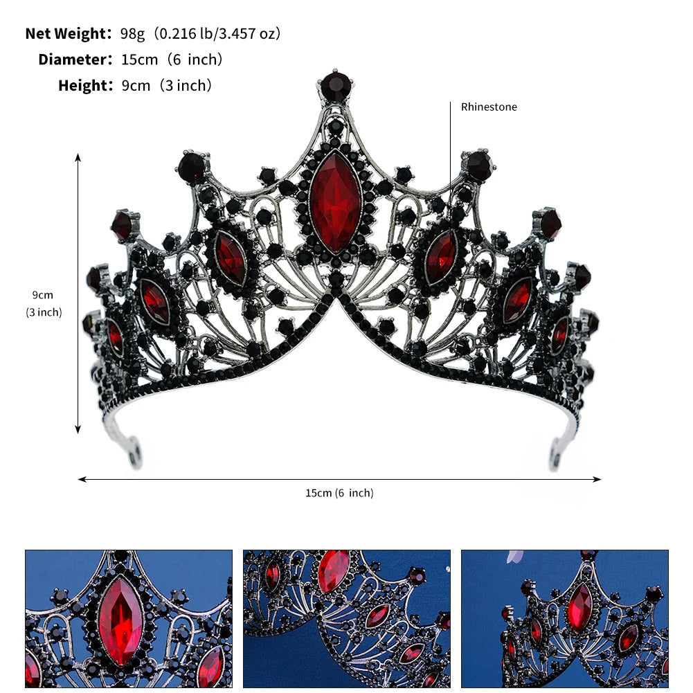 Red Luxury Bridal Wedding Crown Handmade Rhinestone Elegant Tiara Halloween Red Collection Hairbands Headpieces Accessories