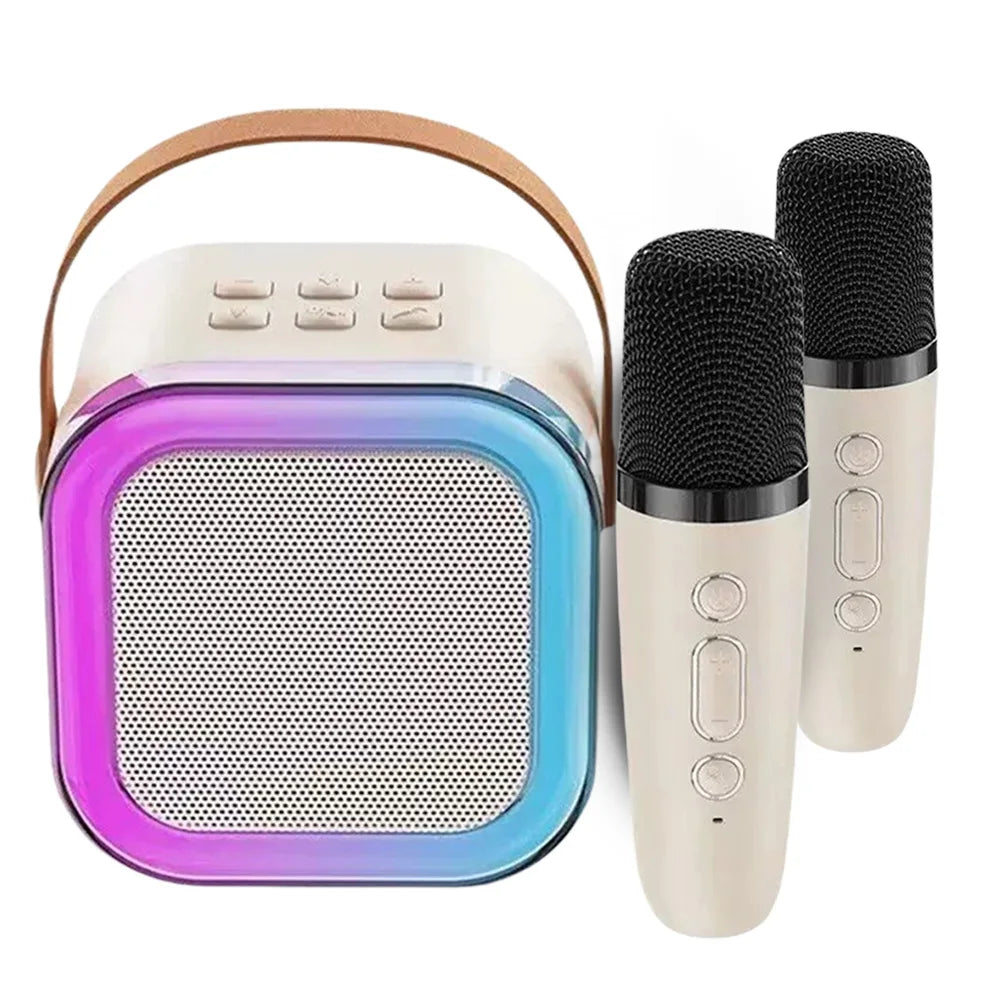 K12 Wireless Microphone Karaoke Machine Bluetooth Speaker Mini Home Theater Speakers KTV HIFI Stereo Sound Adjustable LED Lights