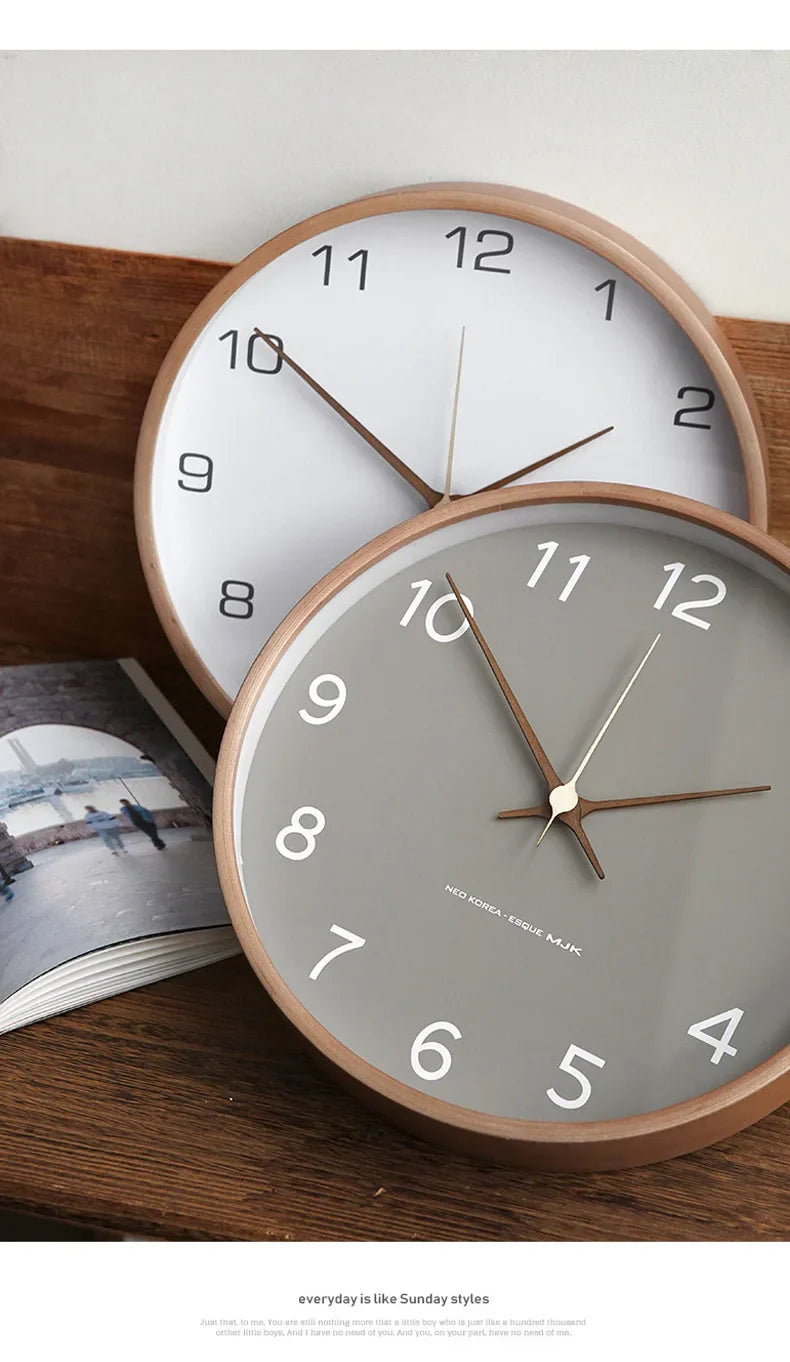 Clocks Solid Wood Transparent Glass Wall Clock Living Room Home Fashion Wall Hanging Light Luxury Nordic Simple Clock