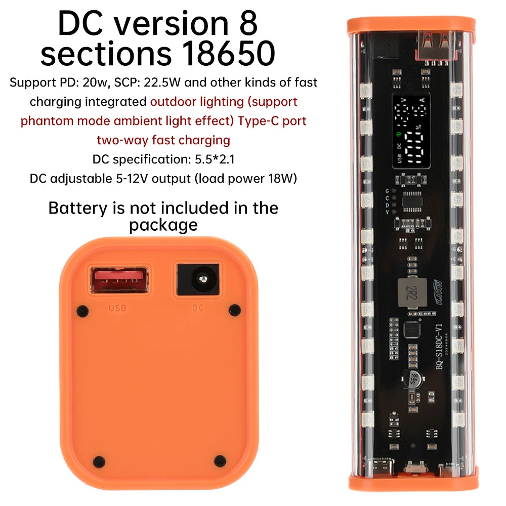 8*18650 Power Bank Battery Case 22.5W PD 45W Fast Charging Battery Storage Box Welding Free USB+Type-C Port