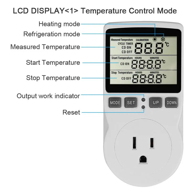 Temperature Controller Socket Digital Thermostat 120/220V Timer Socket Outlet Heating Cooling Switch With Sensor Probe