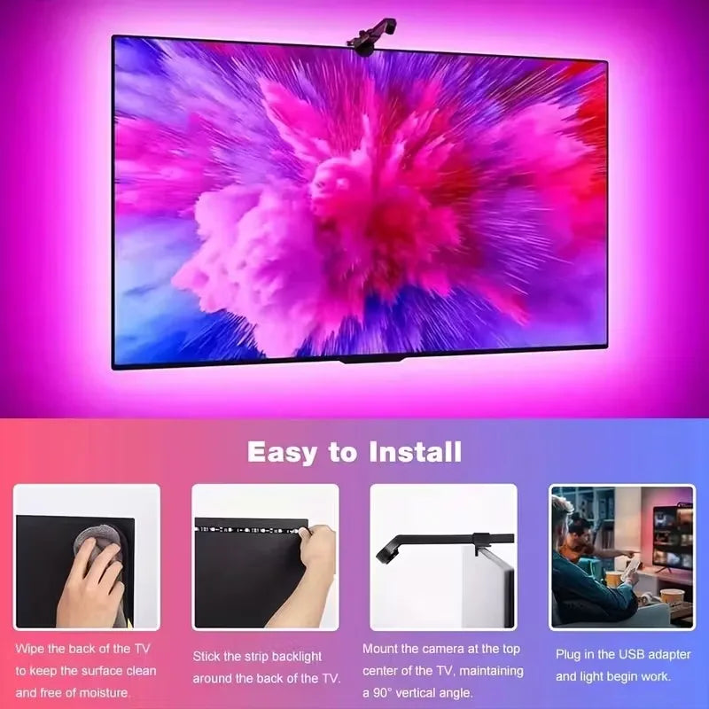 LED TV Backlight Strip with Camera Sync to 55-85 Inch TVs Smart RGB-IC LED Strip Lights for Gaming Room 55-85inch Ambient Light