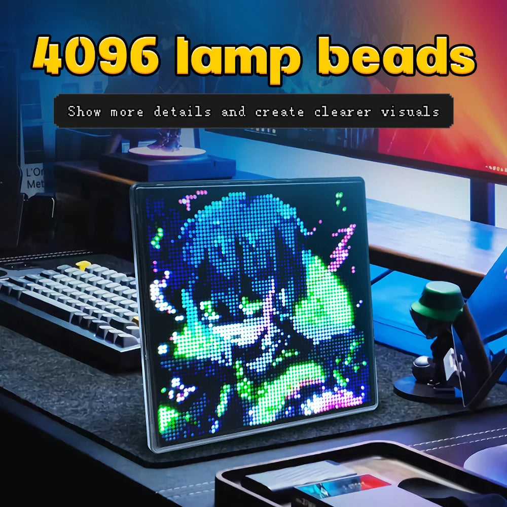 64x64 Pixel Screen Smart LED Pixel Display with APP Control Programmable Night Light DIY Options Animation For Home Bedroom Bar