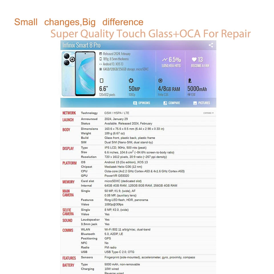 10Pcs/Lot For Infinix Smart 10 9 8 Plus 7 6 HD 2021 Touch Screen Panel Front Outer Glass LCD Lens Smart 4 5 Pro Glass With OCA