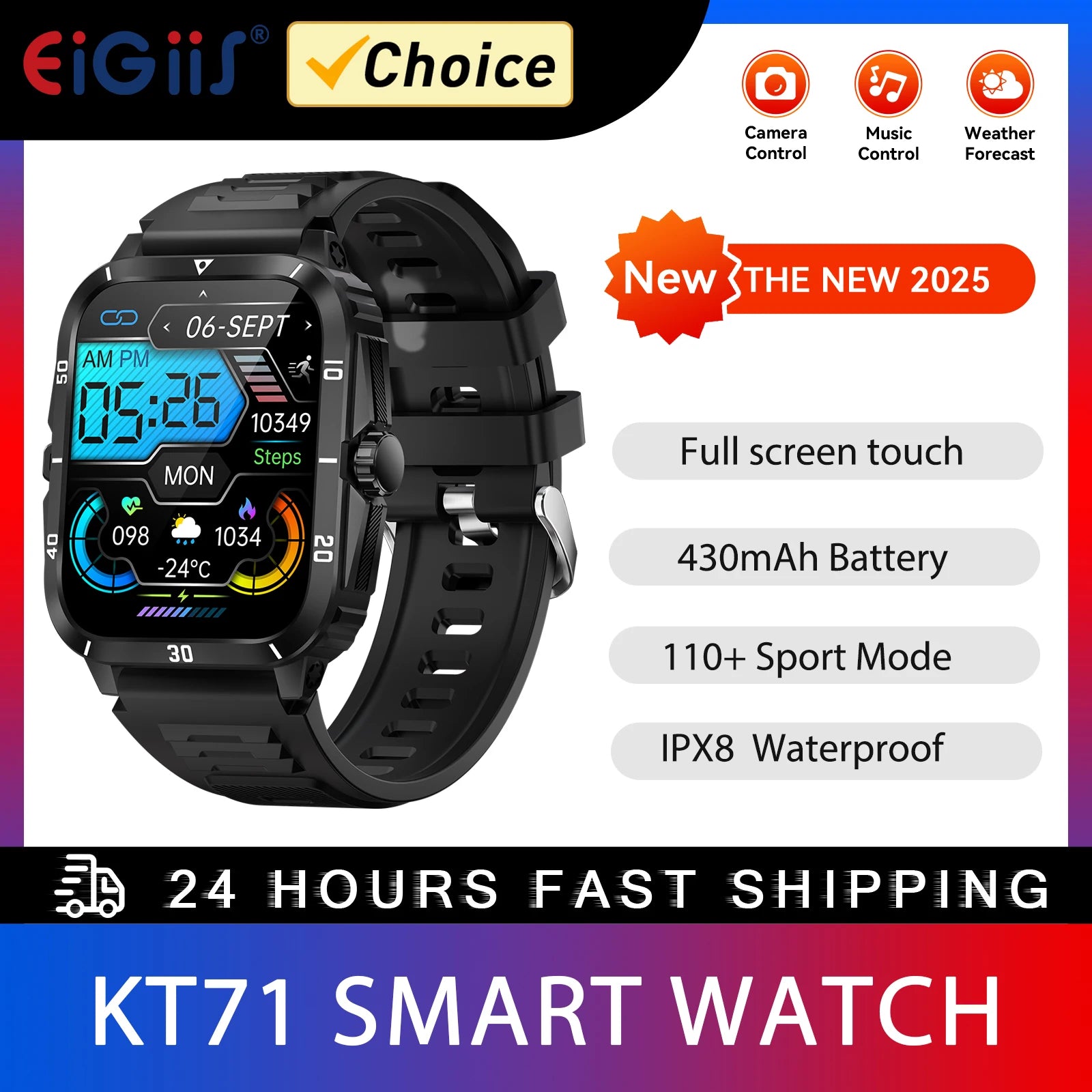 EIGIIS 2025 New Smartwatch Unisex Fitness Tracker Heart Rate Monitor Sports Watch Waterproof Activity Tracker For iPhone Android