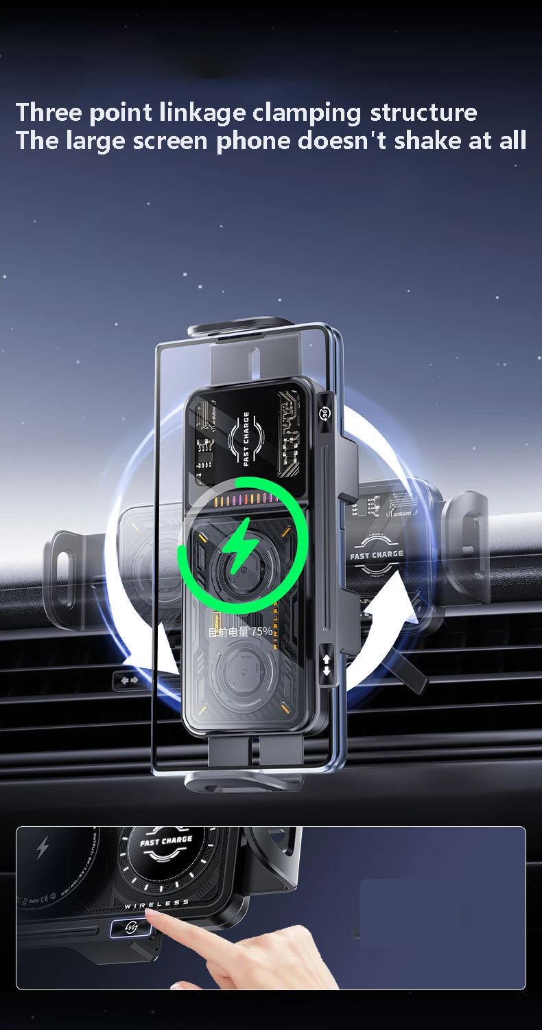 High Intelligent Mobile Phone/Pad Holder, Magnetic Phone Holder for Car, 2 in 1 Auto Rotating Phone Holder, Wireless Car Charger
