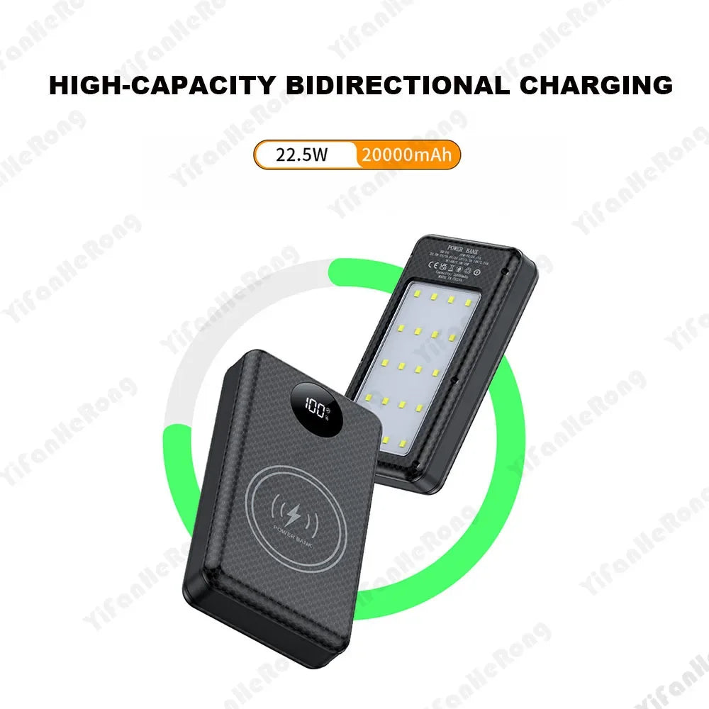 22.5W Wired +15W Wireless External Power Bank Case Battery Charge Storage Box Battery Holder 6*18650 20000mAh Power Bank Case