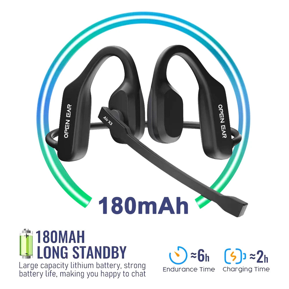 Open Ear Headset Bluetooth 5.3 Air Conduction Wireless Headphones with Noise Cancelling Mic for Office Running Cycling Driving