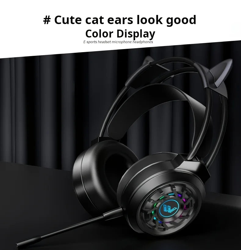 New Wired Gaming Headphones With Microphone LED Light Surround Sound Portable Audio Headphone For Computer Professional Head