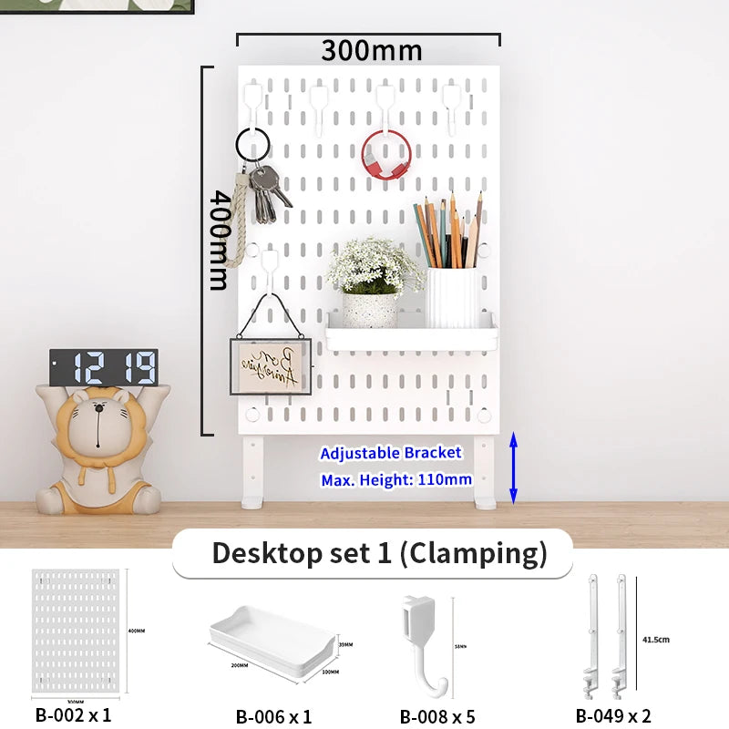Office Desktop Storage Pegboard: Height-Adjustable Vertical Storage Rack (For Stationery Storage And Decorative Figurine Display