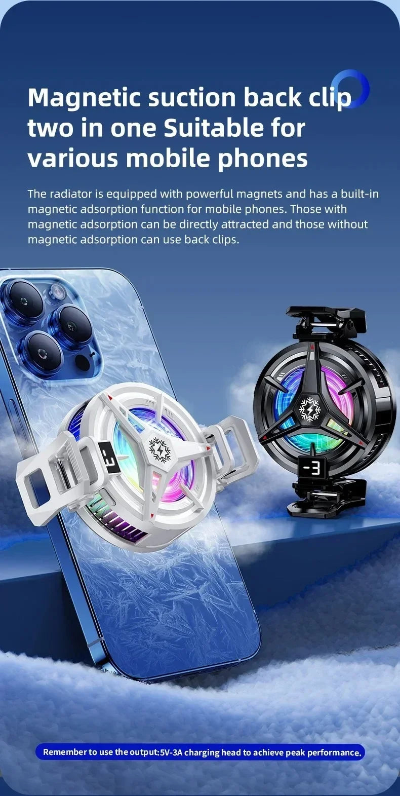 Magnetic Phone Cooler for PUBG Mobile Semiconductor Freeze Tech Digital Temp Display Back Clip Design Freeze Cooling