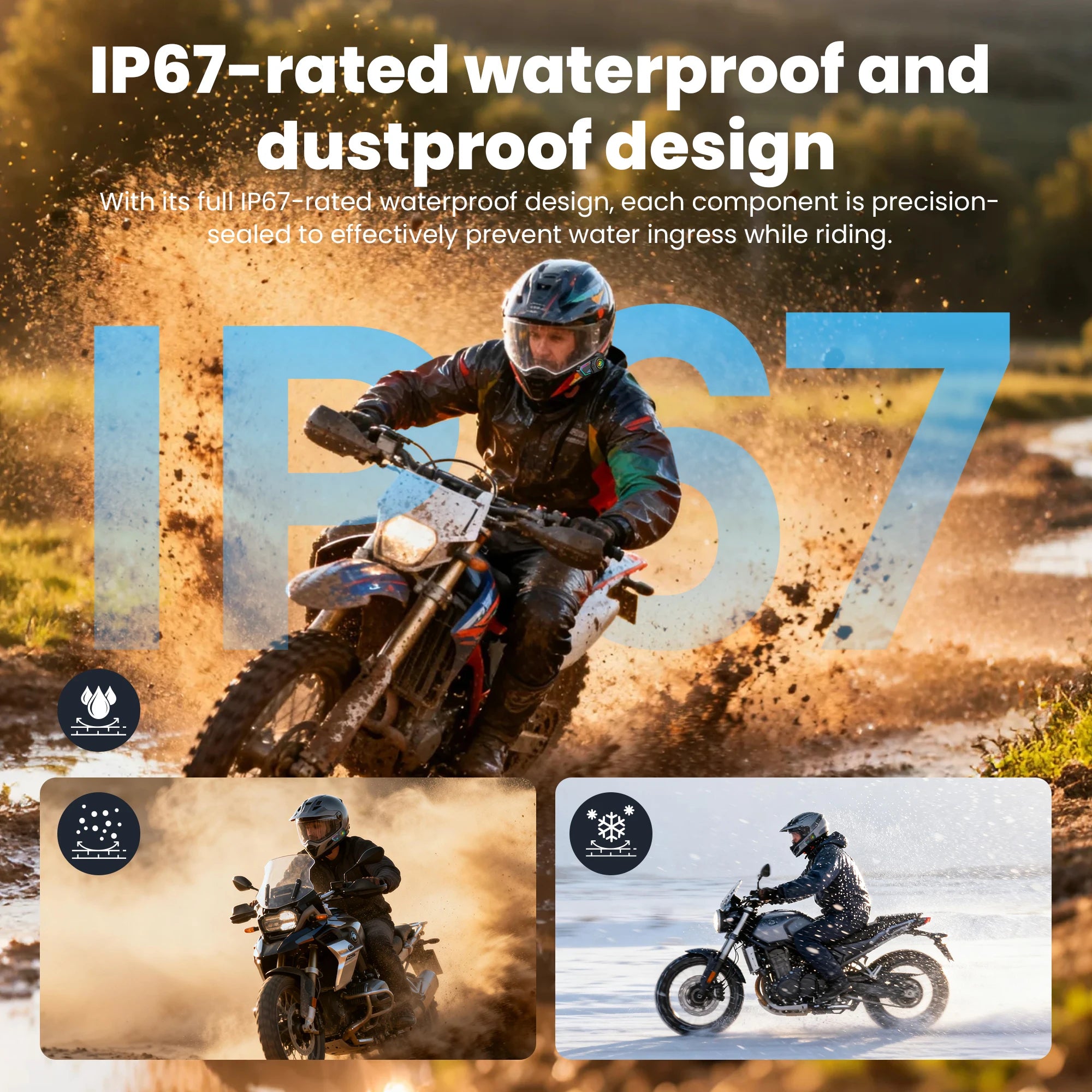GEARELEC G1 Motorcycle Helmet Bluetooth Headset Hands Free Call IPX67 Waterproof 1000mAh Headset Speakers HiFi Stereo RGB Light