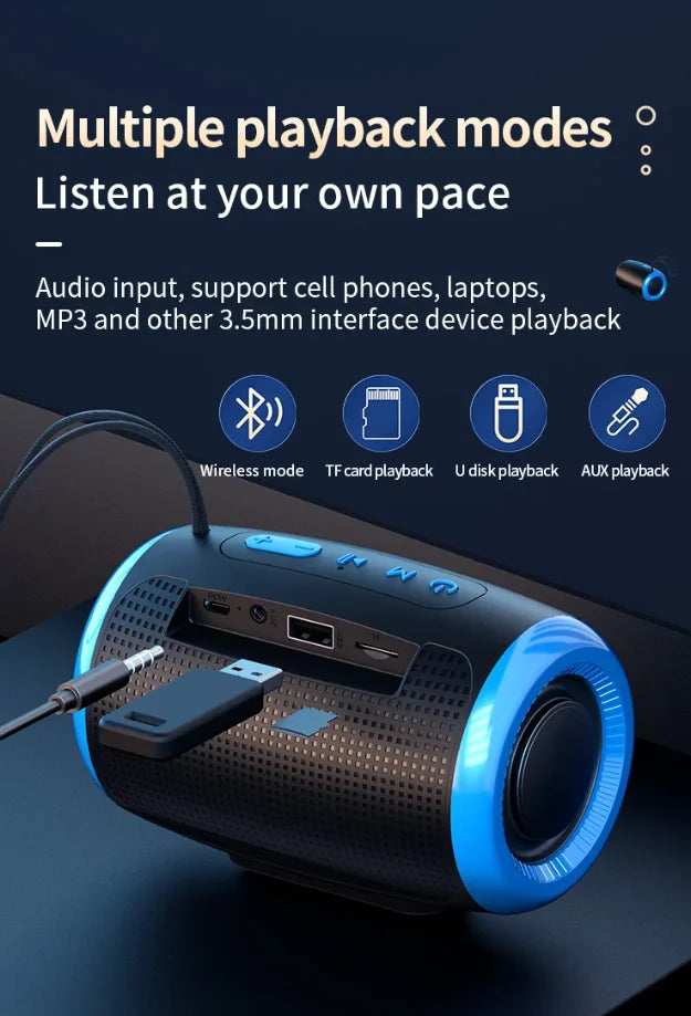 Portable Bluetooth Speaker Outdoor Waterproof Wireless TWS Radio Column Box Speaker Support TF card Stereo 3D Hi-Fi Music Player
