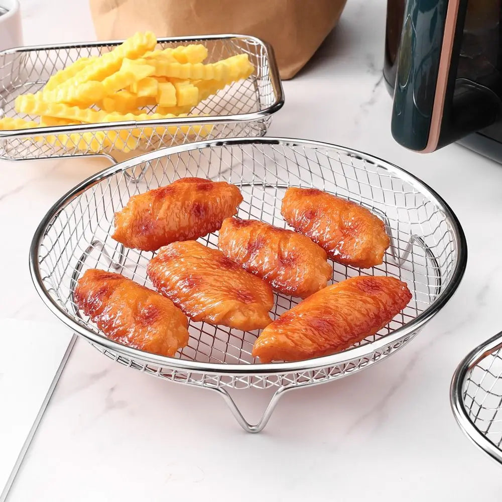Durable Stackable Air Fryer Rack Non-Stick Stainless Steel Airfryer Tray Grilling Rack Kitchen Gadgets