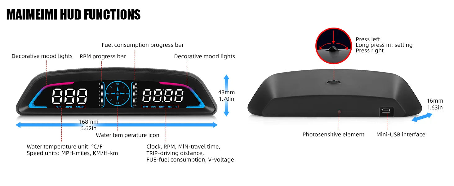 Car OBD/GPS B3 G3 Head Up Display Digital Speedometer Multifunctional HUD Display With Alarm Function Car Auto Accessories