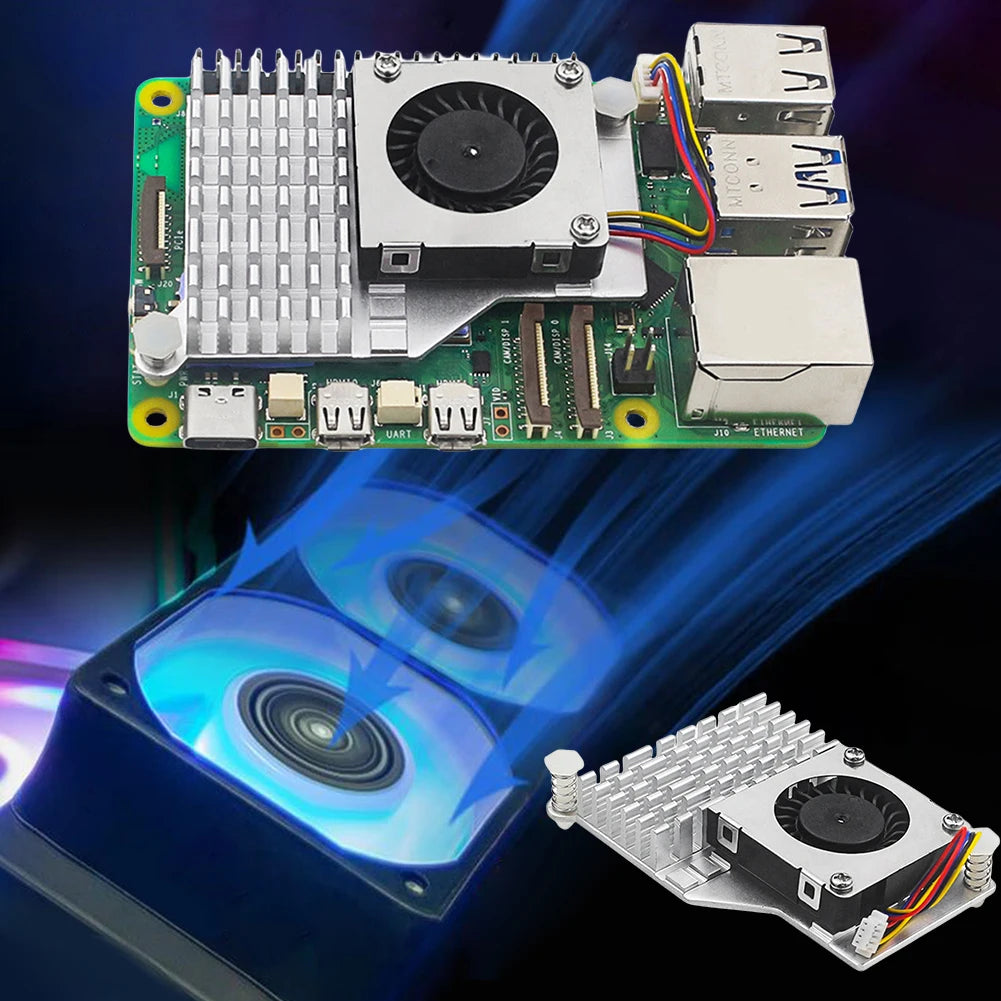 For Raspberry Pi 5 Active Cooler Metal Heatsink Radiator with Adjustable Speed Cooling Fan Cooling Heat Sink Radiator