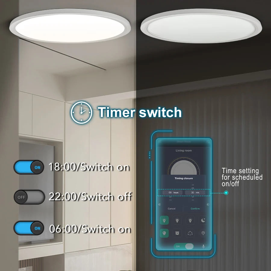 Smart Ceiling Lights 0.94 Inch Remote APP Control Ultra Thin Dimmable Modern Round LED Ceiling Lamp Bedroom Dining Room Kitchen