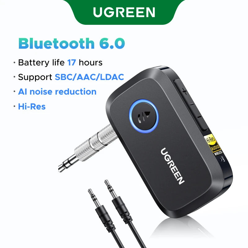 UGREEN Bluetooth 6.0 5.4 Wireless 3.5mm AUX Jacks for Car Speakers Audio Music