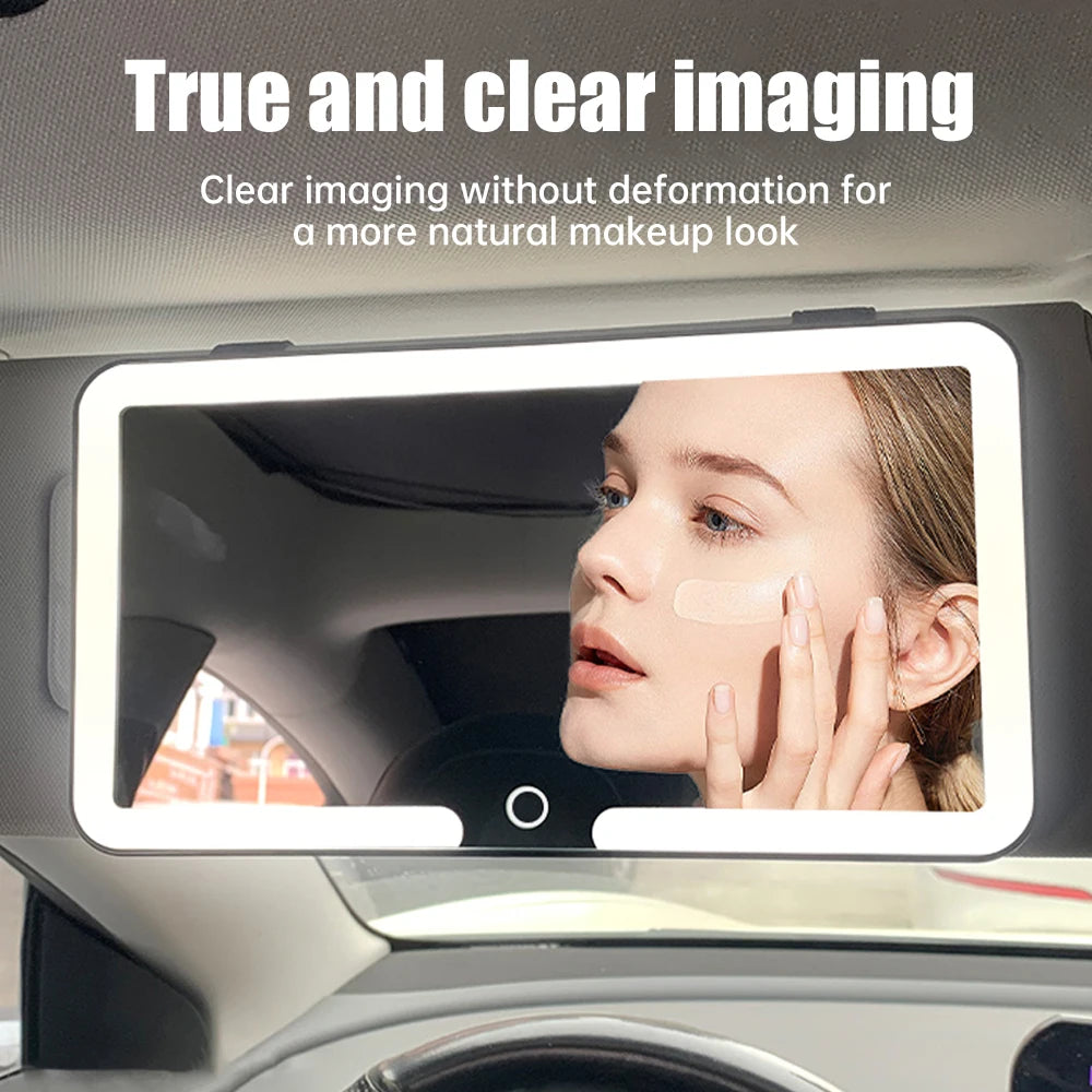1pc Car LED Makeup Mirror HD Mirror Three Gear Adjustment Sun Visor Plate Interior RearMirror Dimmable Auto Vanity Mirror
